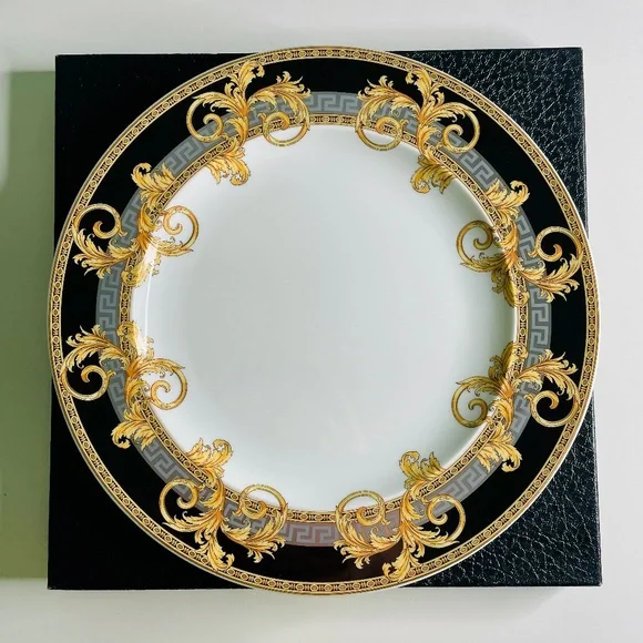 Versace x Rosenthal Prestige Gala Black Gold Silver Pattern Dinner Plate 10.5" - Picture 3 of 12